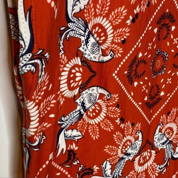 Talbots Handkerchief Peacock Print Sheath Red Cap Sleeve Dress Large Petite LP - Picture 6 of 8